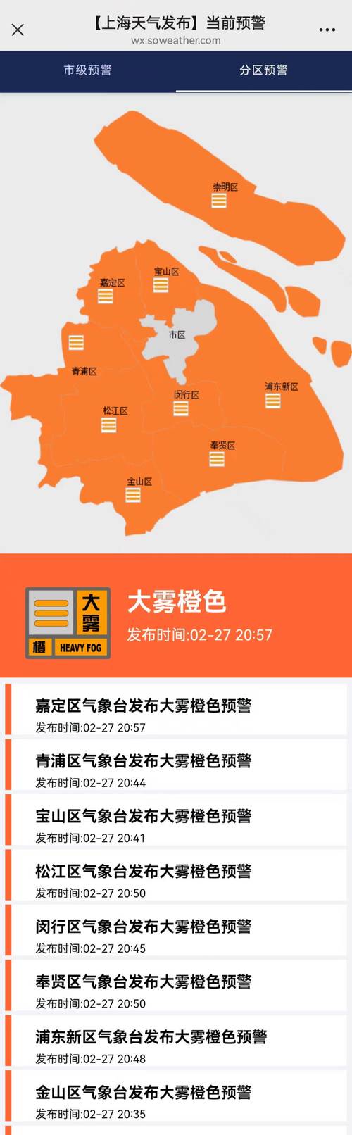 上海市奉贤区发布台风橙色预警